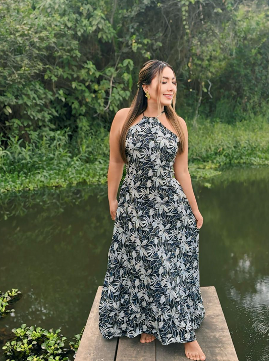 Vestido Tropical atado el cuello
